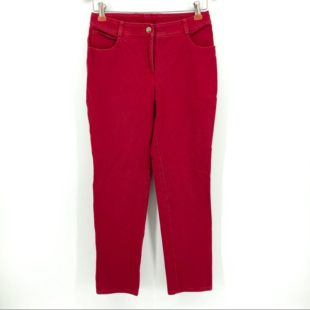 ST. JOHN Red Mid Rise Straight Tapered Leg Jeans
